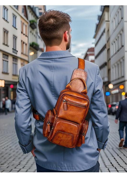 Bolsa Pecho Cuero Genuino para Hombre - Estilo Casual Minimalista - Image 8