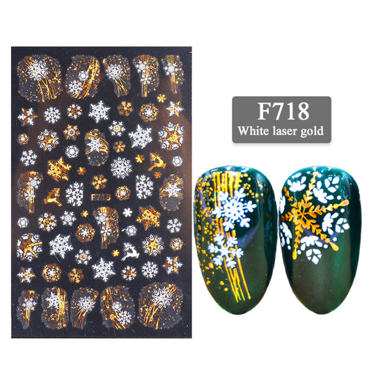 Stickers de Uñas 3D Serie Navideña - Diseño Láser Dorado Copo de Nieve - Image 3