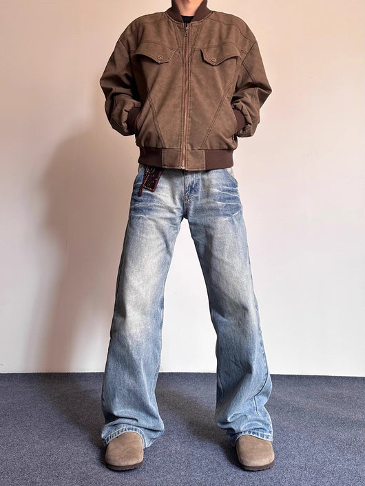 Pantalones Hombre Estilo Retro Desgastado con Rayas de Rayo y Textura de Bambú - Image 21