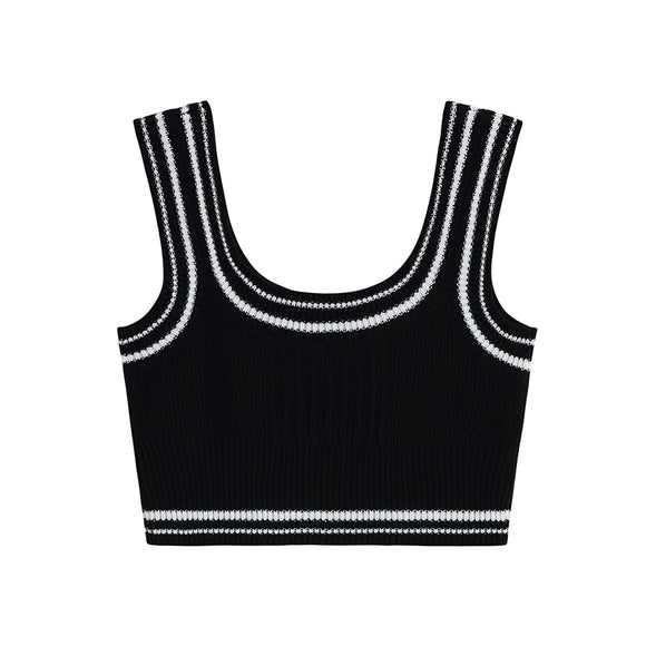 Chaleco Tejido sin Mangas Bicolor Negro y Blanco para Primavera