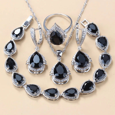 Conjunto de Joyería con Piedras Incrustadas: Collar, Aretes y Anillo de 4 Piezas