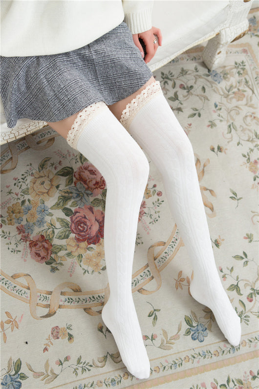 Calcetines hasta la rodilla con encaje, medias altas estilo preppy - Image 6