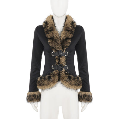 Cardigan Retro Patchwork Fuzzy con Cintura Ajustada y Botones de Cuero - Image 16