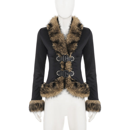 Cardigan Retro Patchwork Fuzzy con Cintura Ajustada y Botones de Cuero - Image 16