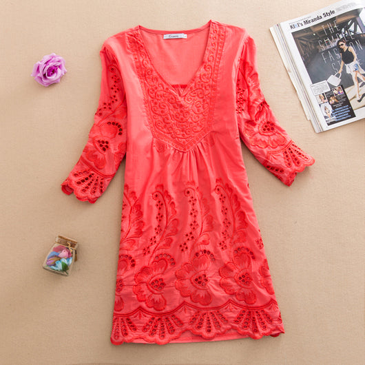 Blusa Bordada de Algodón Talla Grande Suelta para Mujer - Image 10