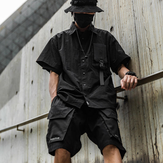 Camisa Casual de Manga Corta Uniforme Sólido para Hombre