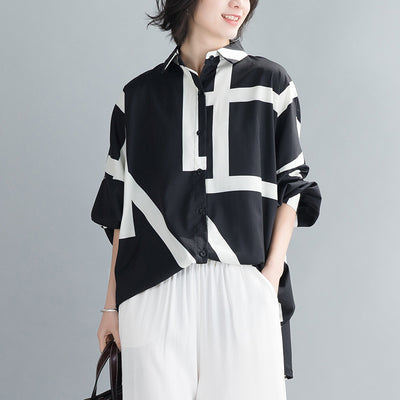 Camisa Suelta de Contraste Estilo Coreano Talla Grande Impresión Media Larga - Image 4