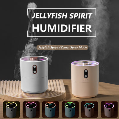 White cylindrical desktop humidifier with rose gold accents, black top, and front control buttons. - Image 6