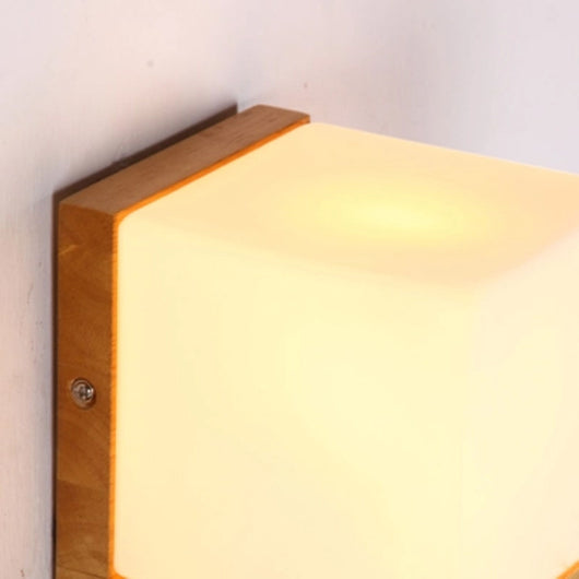 Lámpara de Pared Cuadrada Estilo Japonés en Madera Maciza con Difusor Blanco Esmerilado - Image 3
