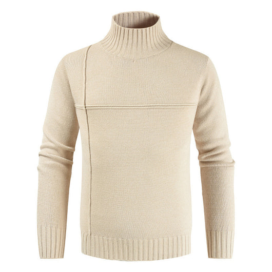 Suéter Coreano Cuello Alto con Costuras de Rayas Cruzadas para Hombre - Image 9