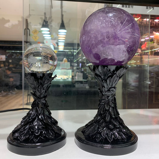 Base de Bola de Cristal Loto en Resina con Pluma - Decoración Artesanal