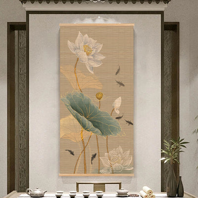 Biombo Decorativo Bambú con Pintura de Scroll para Sala de Estar - Image 2
