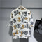 Camisa Masculina de Linho Manga Curta Estampa Urso Retrô Japonês Design Oversized