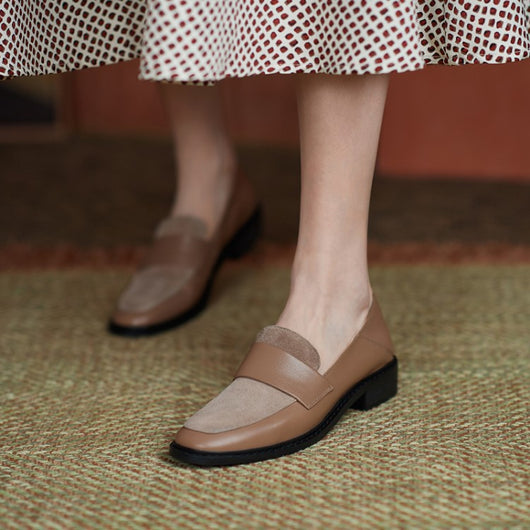 Mocasines Retro de Cuero Suave para Mujer con Costura Artesanal