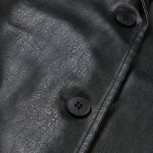 Abrigo de Cuero PU Ajustado Efecto Delgadez Negro - Elegante y Versátil - Image 5