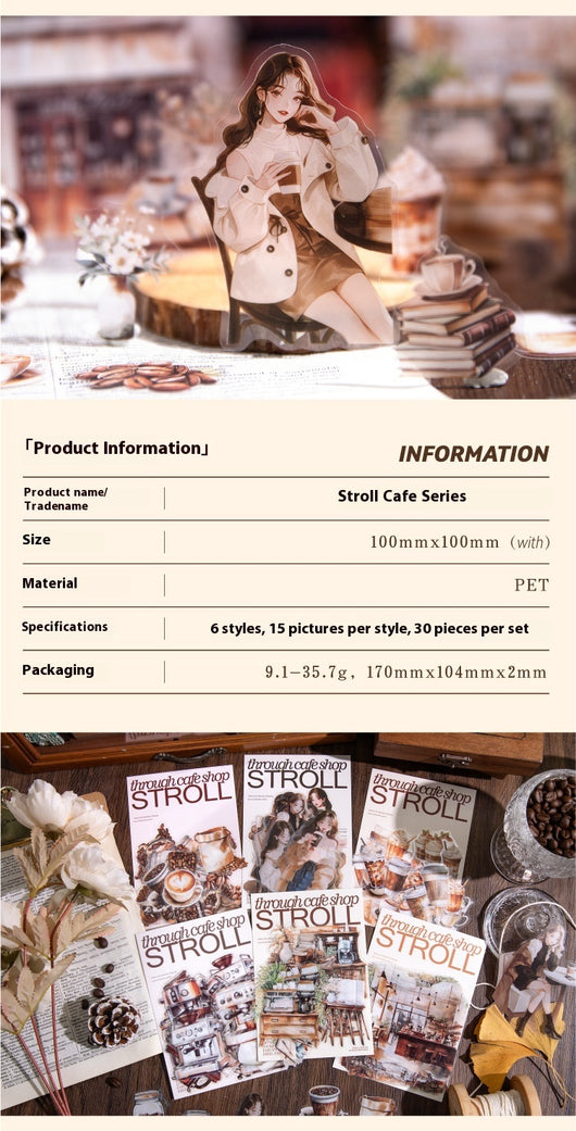 Sheet of 15 watercolor coffee shop stickers, featuring various cafe exteriors and interiors in a Nordic style. - Image 16