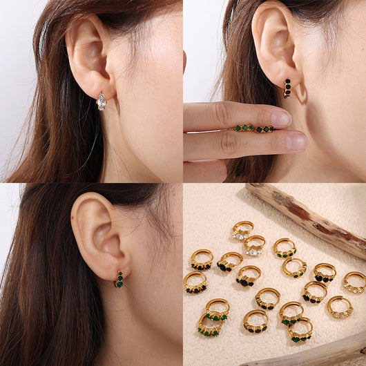 Aretes de Acero Inoxidable con Cristales Brillantes - Elegancia Refinada - Image 4