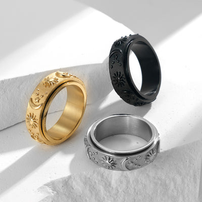 Anillo Giratorio de Acero Titanio con Estrellas, Sol y Luna - Image 3