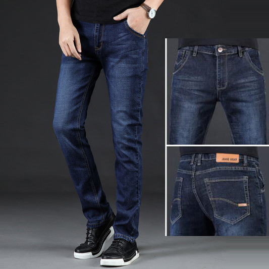 Pantalones Vaqueros Talla Grande Invierno Hombre Fleece Forrado Corte Recto