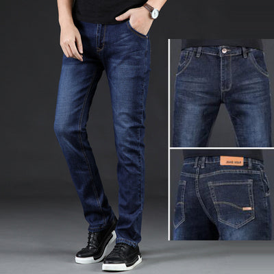 Pantalones Vaqueros Talla Grande Invierno Hombre Fleece Forrado Corte Recto