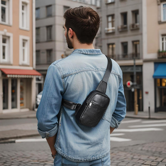 Bolsa de Pecho Crossbody de Cuero Genuino para Hombre - Funcional y Versátil