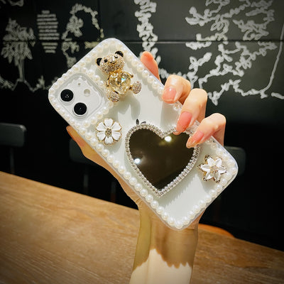 Funda para Celular con Espejo en Forma de Corazón y Brillo de Perlas - Image 3