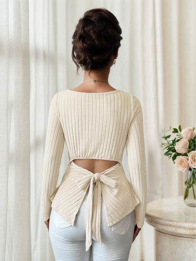 Blusa Ajustada de Cuello Cuadrado y Manga Larga con Amarre - Image 13