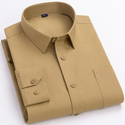 Camisa de Algodón Manga Larga Khaki para Hombre - Primavera - Image 8