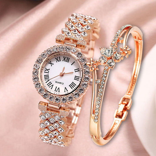 Reloj de Cuarzo Lujo con Diamantes y Pulsera Doble Capa - Set 2 Piezas - Image 16