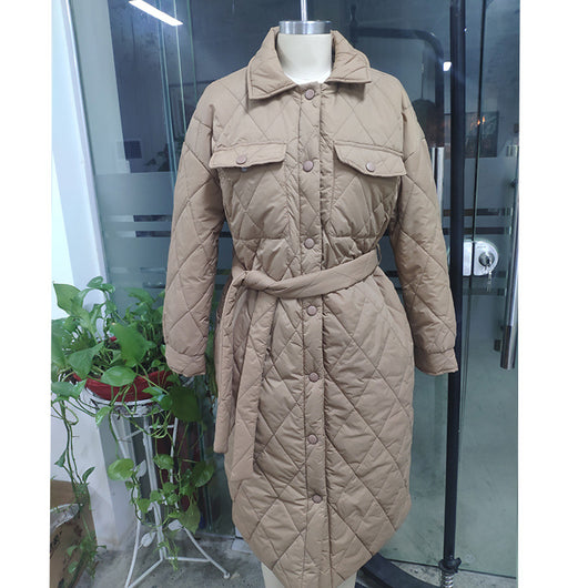 Abrigo Acolchado Largo hasta la Rodilla con Cintura Ajustada - Image 4