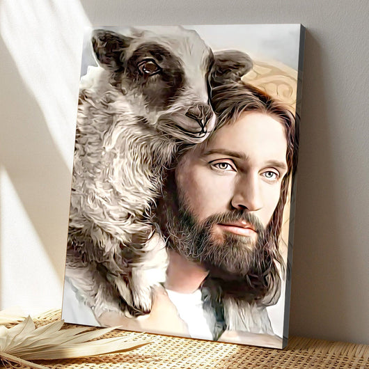Cuadro Óleo Jesús con Ovejas - Lienzo Enmarcado para Regalos Cristianos