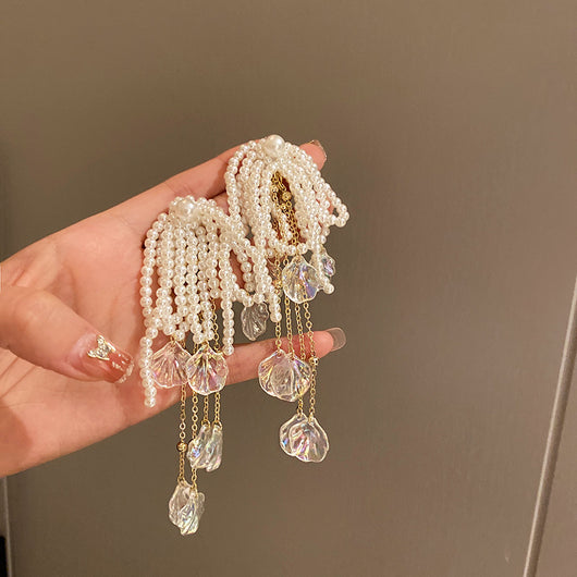 Aretes Largos de Perlas con Moño y Concha - Image 13