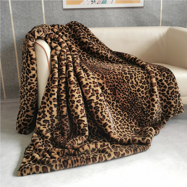 Manta de Lana Artificial con Estampado Leopardo - Cobertor de Poliéster Degradado Marrón