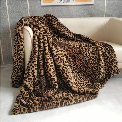Manta de Lana Artificial con Estampado Leopardo - Cobertor de Poliéster Degradado Marrón