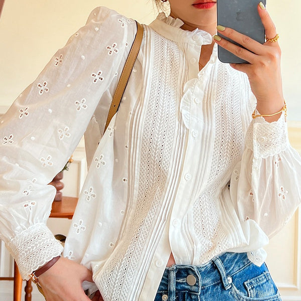 Blusa Francesa Clásica de Diseño para Mujer - Color Sólido