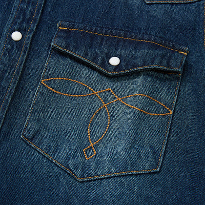 Camisa Denim Lavado Floral con Bolsillo Frontal - Image 11