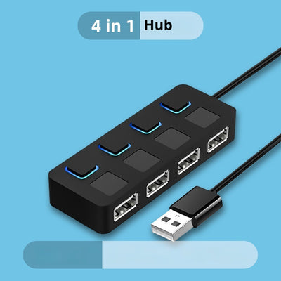 Hub USB 2.0 Multiplicador de 4 Puertos con Botón