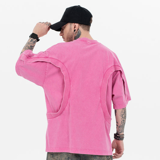 Camiseta Suelta de Cuello Redondo con Detalles de Deconstrucción - Diseño Europeo Minimalista - Image 2