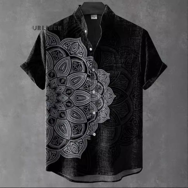 Camisa de Lino Cuello Mao Manga Corta para Hombre