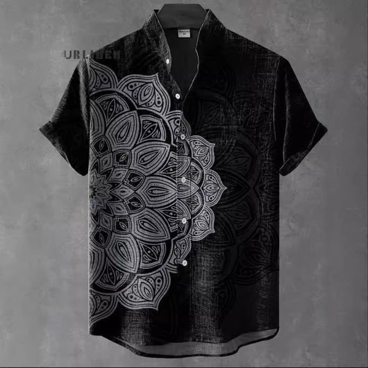 Camisa de Lino Cuello Mao Manga Corta para Hombre