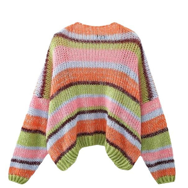Cardigan Tejido Multicolor de Manga Larga para Mujer