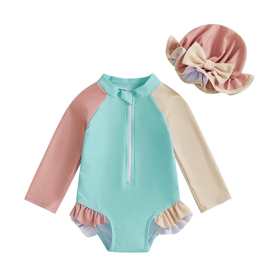 Traje de Baño Infantil de Una Pieza con Mangas Largas y Gorro Integrado - Image 14