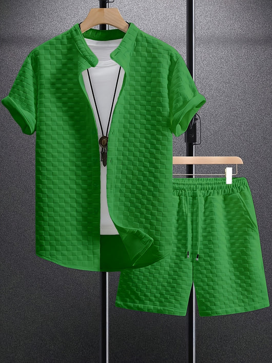 Camisa Casual Jacquard de Manga Corta para Hombre - Image 51