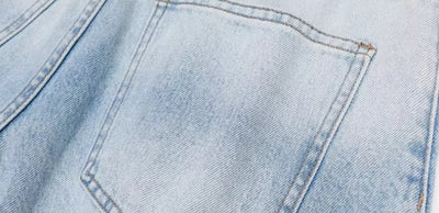Jeans Azul Desteñido con Detalles Blancos Estilo Americano para Hombre - Image 8