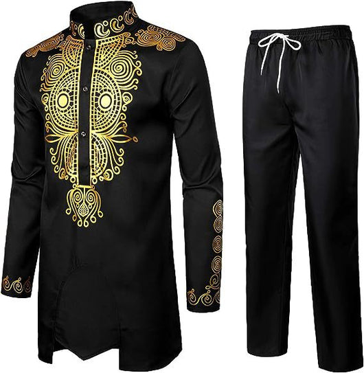Conjunto Traje Africano Bronce para Hombre - Camisa y Pantalón - Image 11