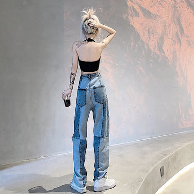 Jeans Retro Harajuku Cintura Alta con Bloques de Color para Mujer - Image 6