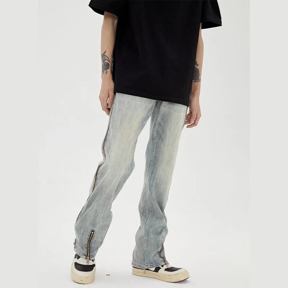 Pantalones Vaqueros Retro con Cierre Frontal y Cortes Laterales para Hombre