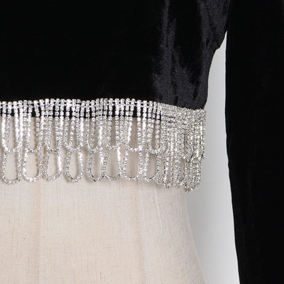 Blusa Ante Cuello Alto con Flecos y Falda Cadera - Image 23
