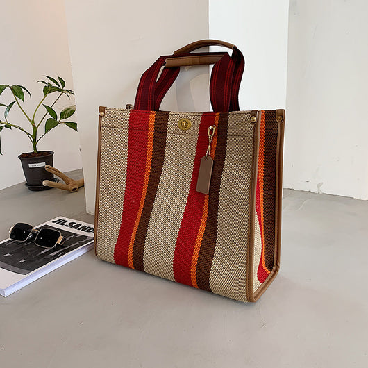 Bolsa de Compras Rayada con Contraste de Colores - Image 3