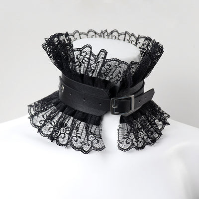 Choker de Cuero Negro Ajustable con Encaje - Image 24